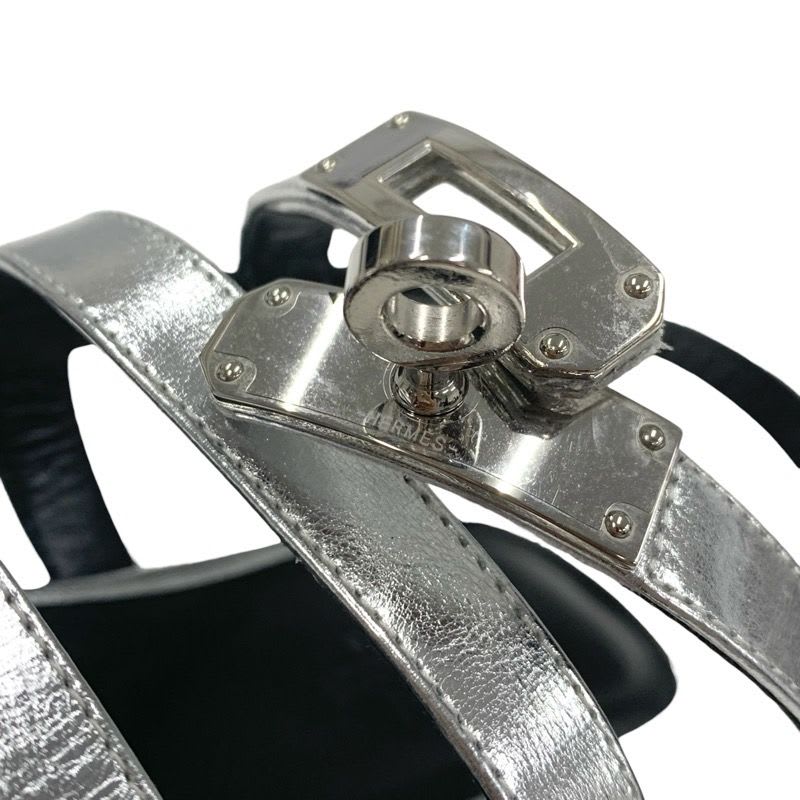 Hermes Transat Sandals Shoes Leather Silver Flat Kelly Hardware — view 9