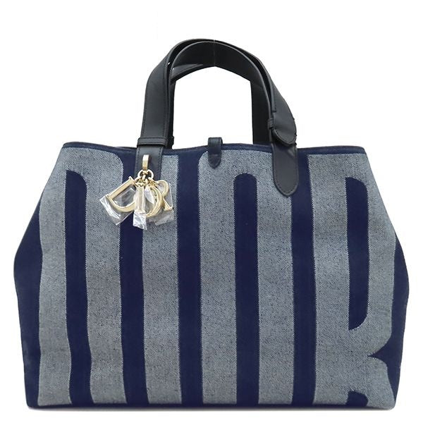 Dior Tote Bag Toujours Large Cotton Denim Blue Champagne Gold Logo