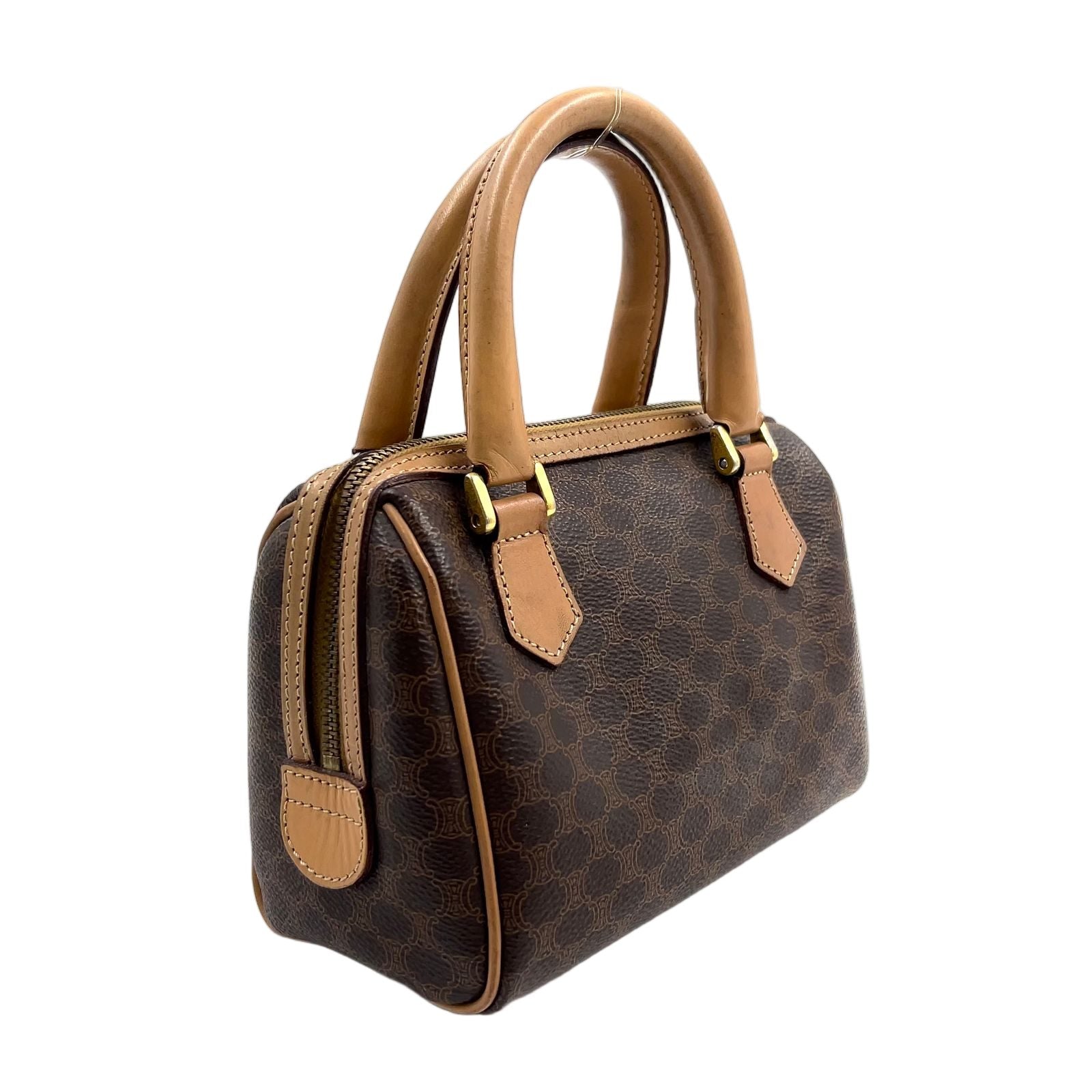 Celine Macadam Pattern Mini Boston Leather Brown Handbag Gold — view 2