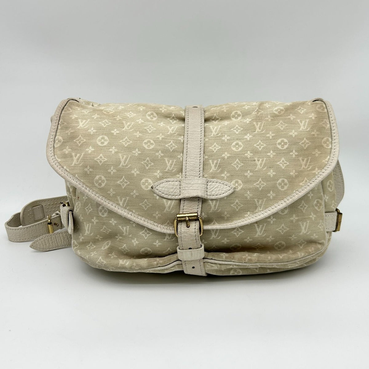 Louis Vuitton Monogram Mini Lin Saumur 30 Crossbody Shoulder Bag Dune White — view 2