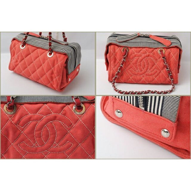 Chanel Shoulder Bag Denim Line Chain Red Navy — view 2