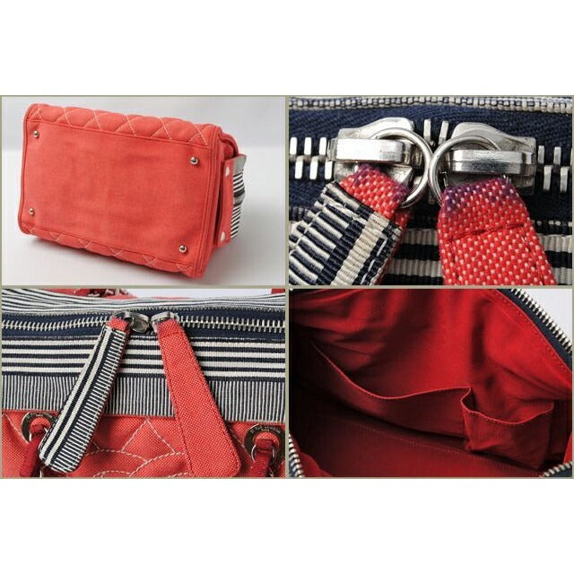 Chanel Shoulder Bag Denim Line Chain Red Navy — view 3