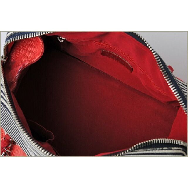 Chanel Shoulder Bag Denim Line Chain Red Navy — view 4