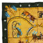 Hermes Carre 90 Plumes Et Grelots Feather and Bell Scarf Green 100% Gold Silk — view 3