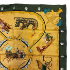 Hermes Carre 90 Plumes Et Grelots Feather and Bell Scarf Green 100% Gold Silk — view 4