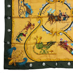 Hermes Carre 90 Plumes Et Grelots Feather and Bell Scarf Green 100% Gold Silk — view 5