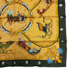 Hermes Carre 90 Plumes Et Grelots Feather and Bell Scarf Green 100% Gold Silk — view 6