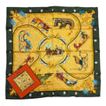 Hermes Carre 90 Plumes Et Grelots Feather and Bell Scarf Green 100% Gold Silk
