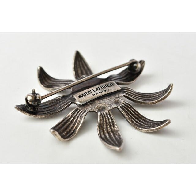 Saint Laurent Brooch Pin Vintage Silver Flower Motif — view 5