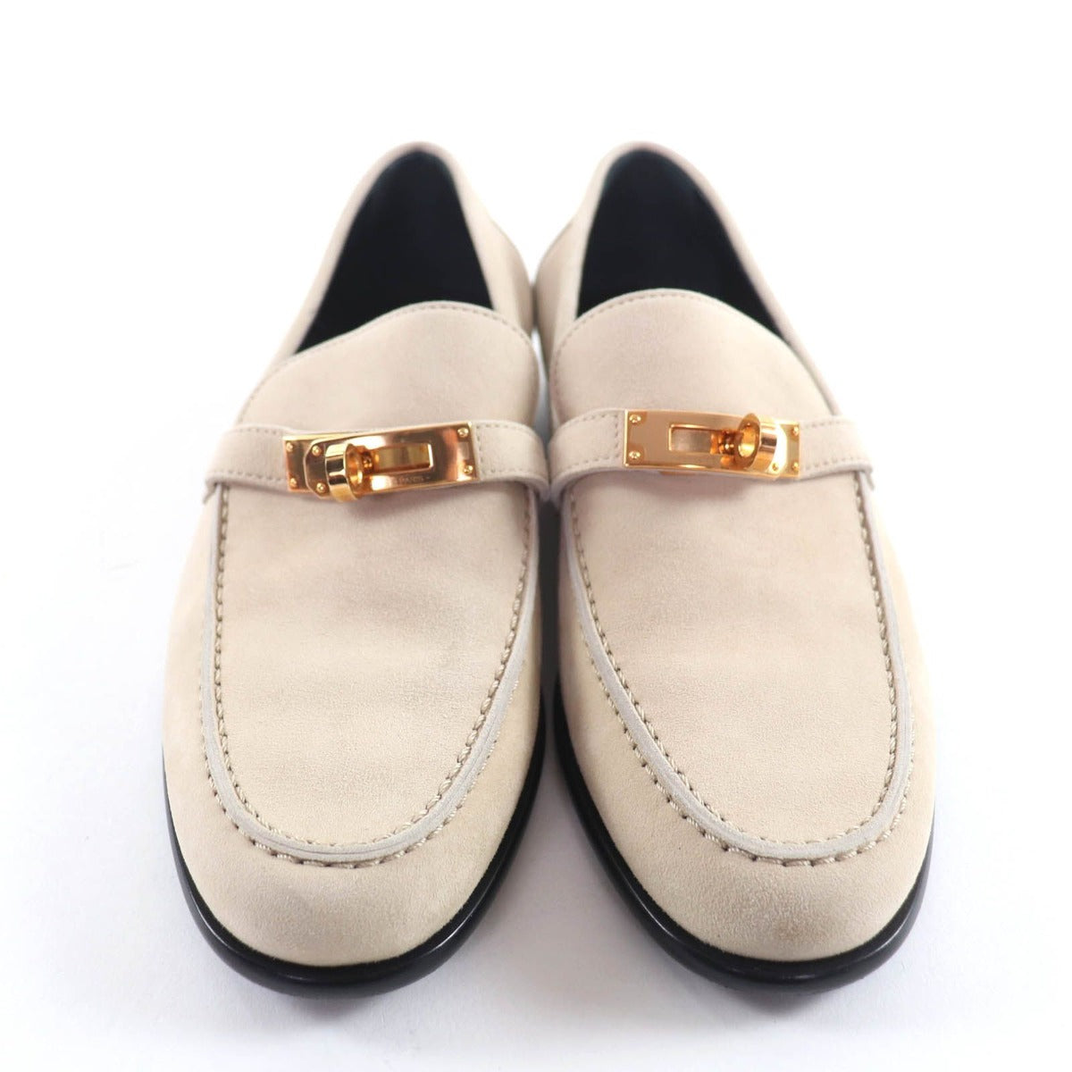 Hermes Destin Pink Gold Kelly Suede Leather Moccasins Beige Hat — view 4