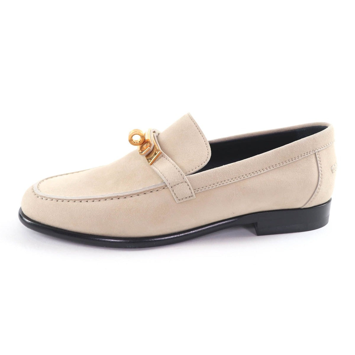 Hermes Destin Pink Gold Kelly Suede Leather Moccasins Beige Hat — view 5