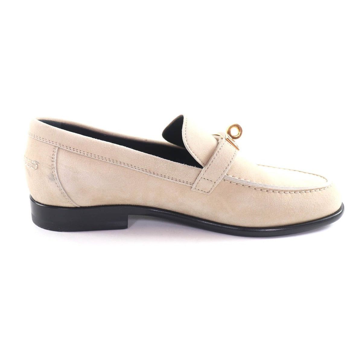 Hermes Destin Pink Gold Kelly Suede Leather Moccasins Beige Hat — view 6