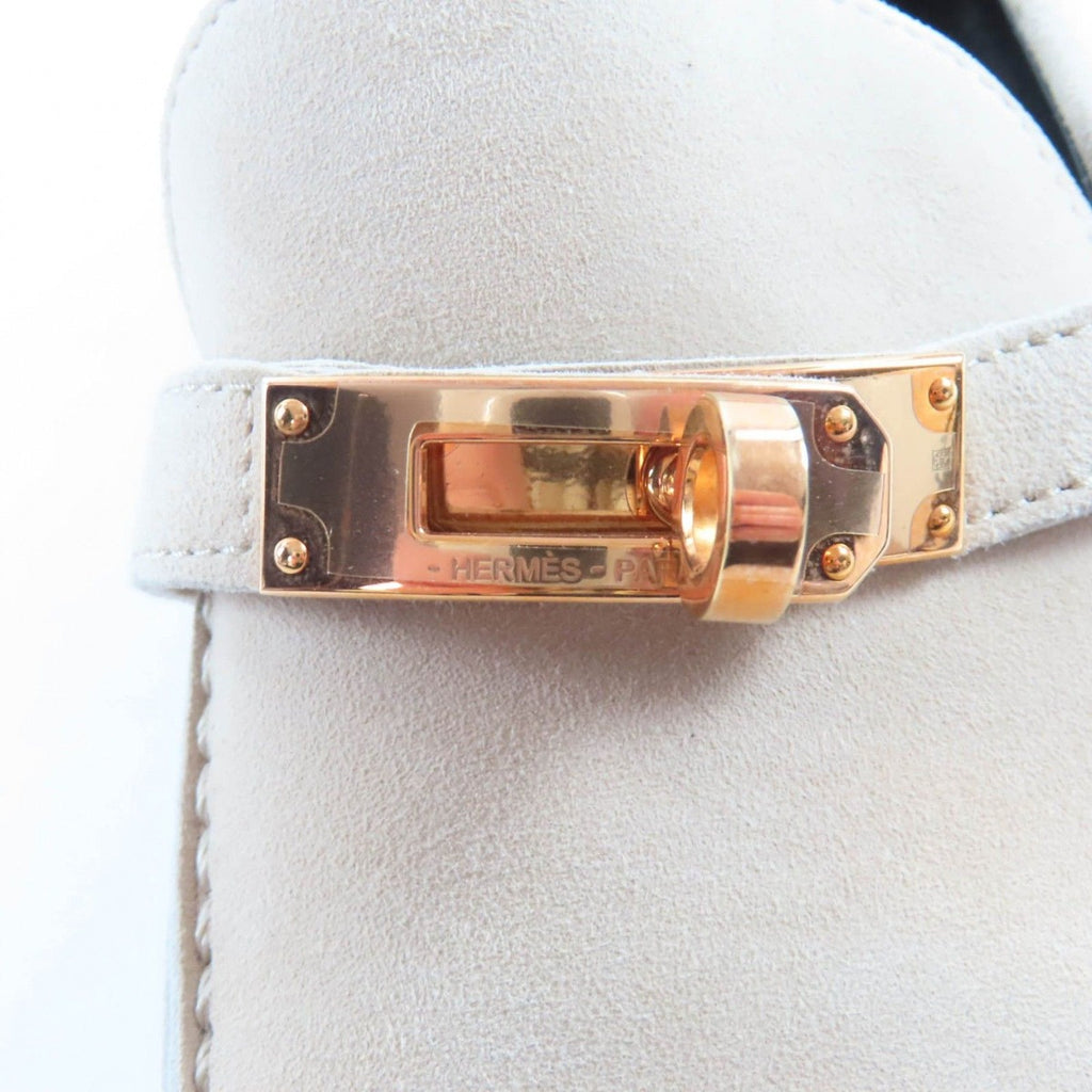 Hermes Destin Pink Gold Kelly Suede Leather Moccasins Beige Hat — view 9