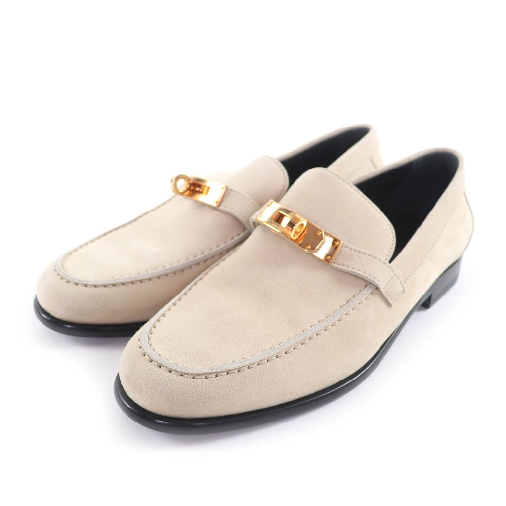 Hermes Destin Pink Gold Kelly Suede Leather Moccasins Beige Hat