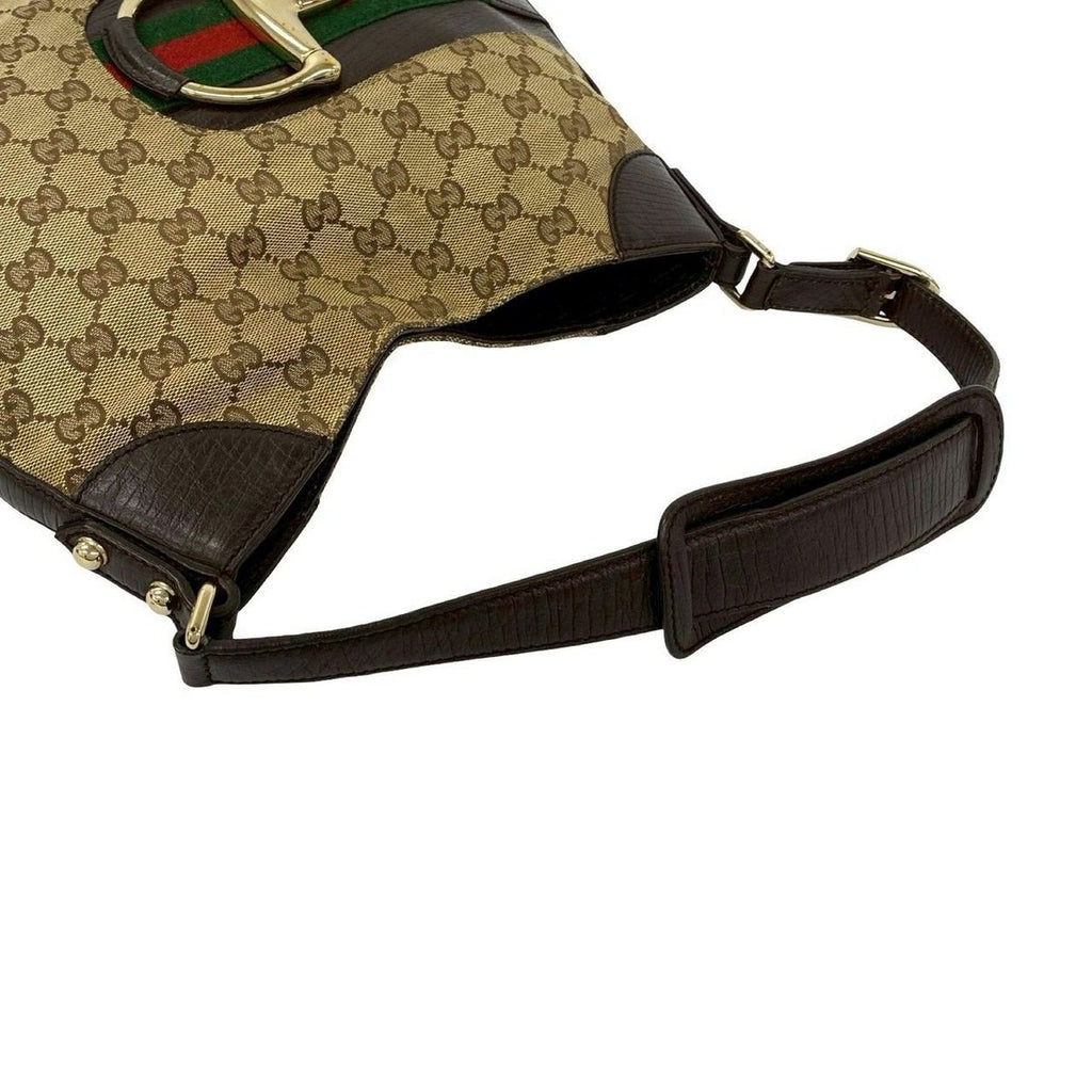 Gucci Sherry Line GG Logo Horsebit Canvas Leather Shoulder Bag Brown — view 4