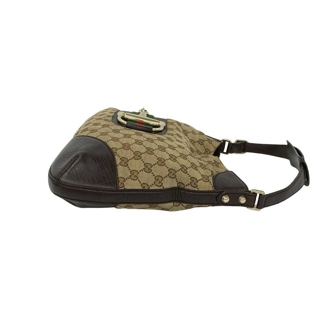 Gucci Sherry Line GG Logo Horsebit Canvas Leather Shoulder Bag Brown — view 6
