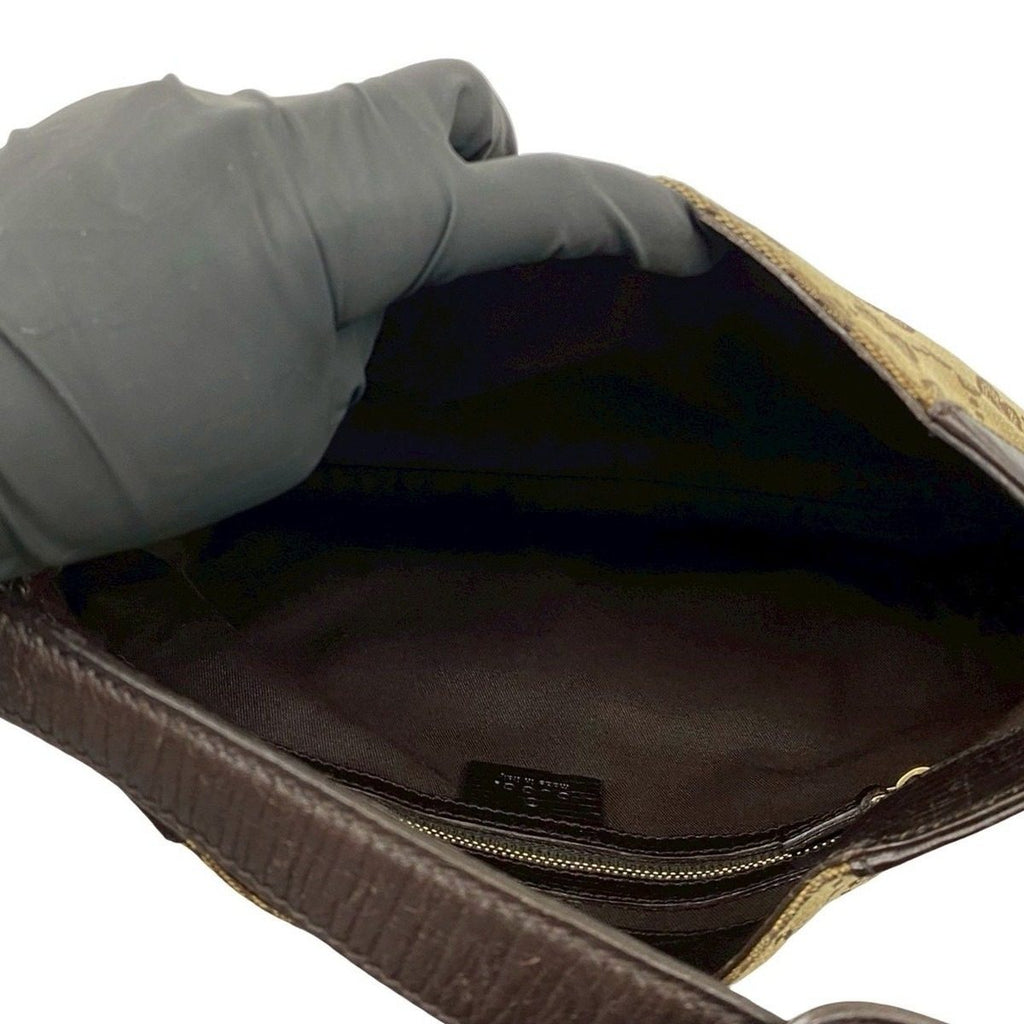 Gucci Sherry Line GG Logo Horsebit Canvas Leather Shoulder Bag Brown — view 9