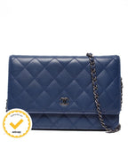 Chanel Chain Wallet Shoulder Bag Silver Quilted Lambskin