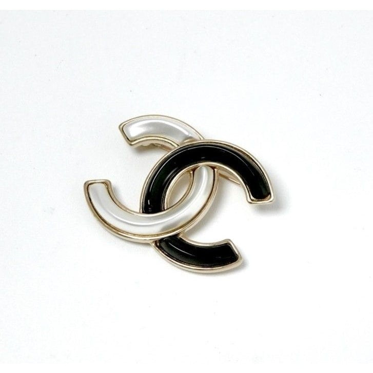 Chanel Brooch Corsage Gold Black Coco Mark Bicolor