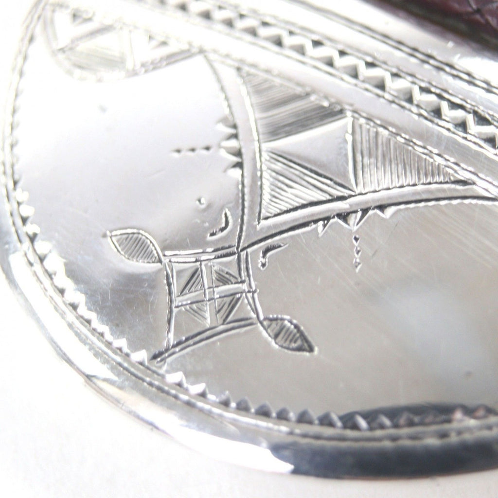 Hermes 925 Leather Touareg Hand Carved Carving Design Hairline Oval Belt Buckle — view 5