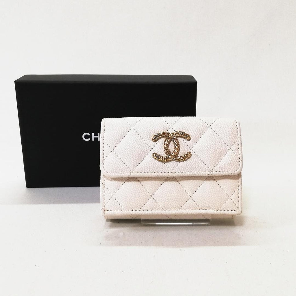 Chanel Caviar Leather Trifold Wallet White