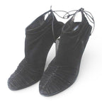 Gucci Booties High Heels Gathered Ribbon 37.5 Black Suede
