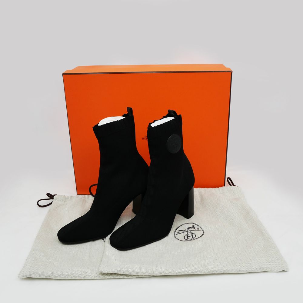 Hermes Jenna 90 Black Size 38 1 2 Short Knit Boots — view 2