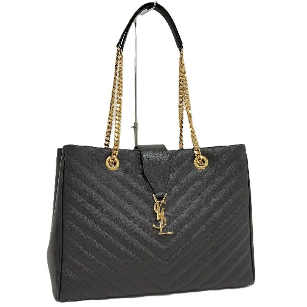 Saint Laurent Yves Chain Shoulder Bag Leather Black