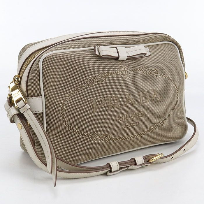 Prada Logo Jacquard Crossbody Shoulder Bag Beige