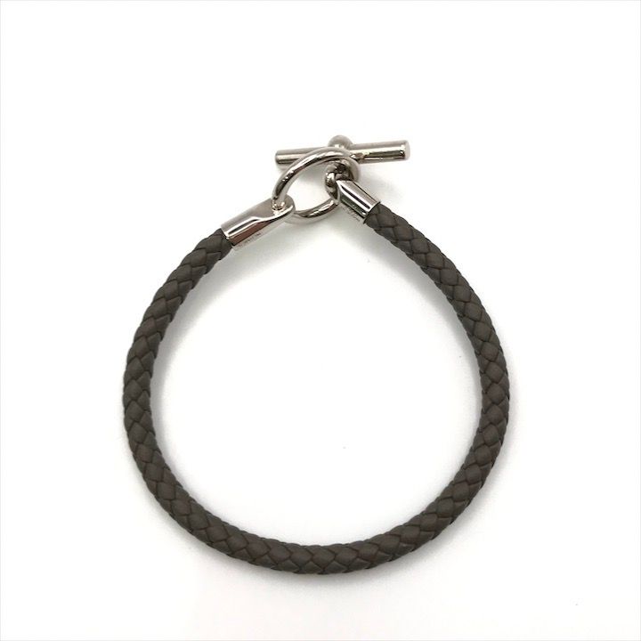 Hermes Glenan Leather Bra Calf Silver Gray Bangle Bracelet — view 5