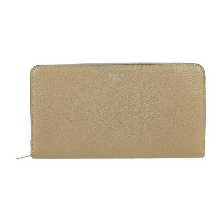 Celine Large Zipped Wallet Beige Orange Red Silver Hardware Leather