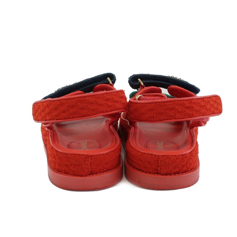 Chanel Sports Sandals Red Multicolor 36 Leather CC — view 3