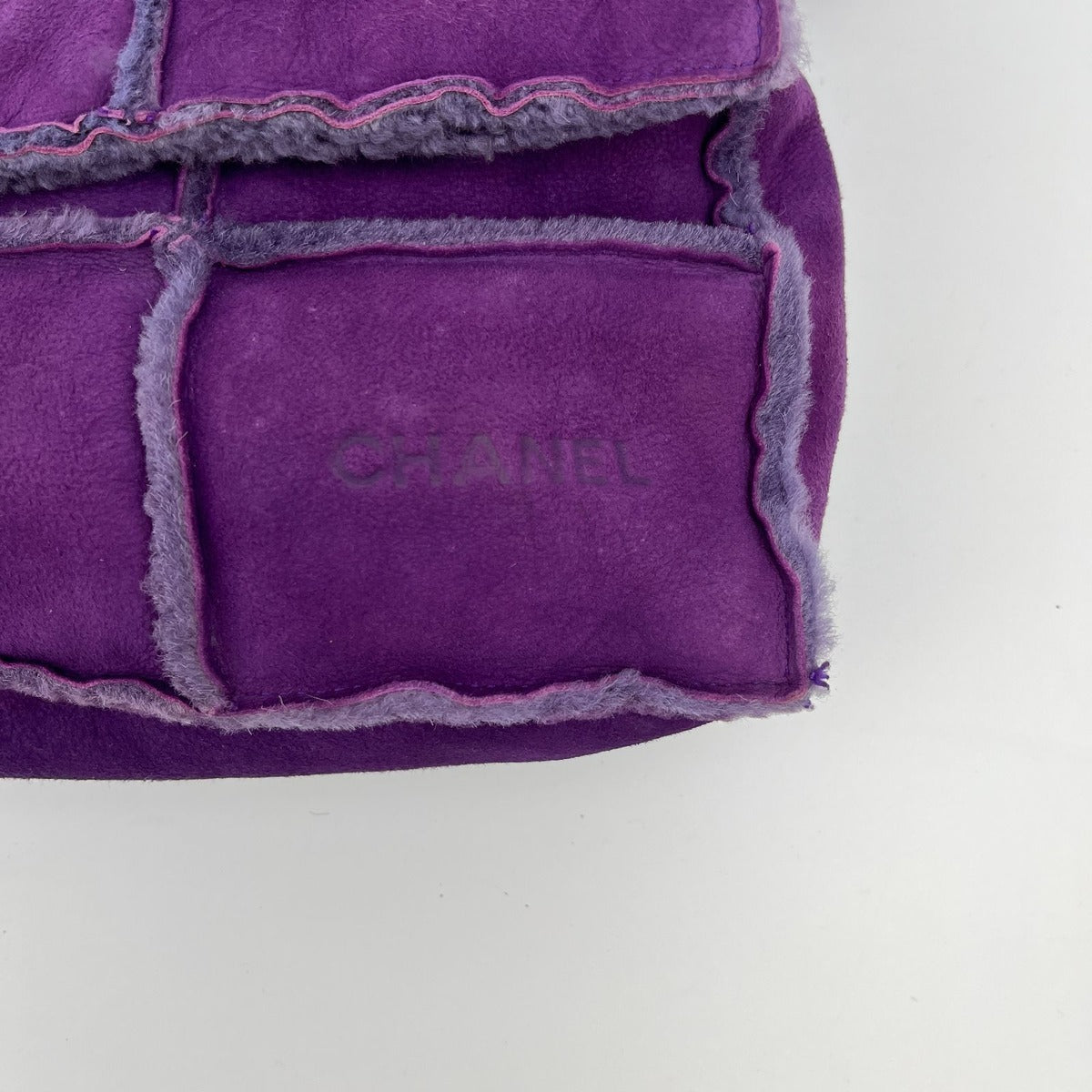 Chanel CC Logo Quilted Shoulder Bag Purple Mouton Suede Vintage — view 8