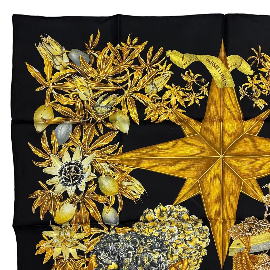 Hermes Carre 90 Passiflores Passion Flower Black 100% Silk Scarf — view 3