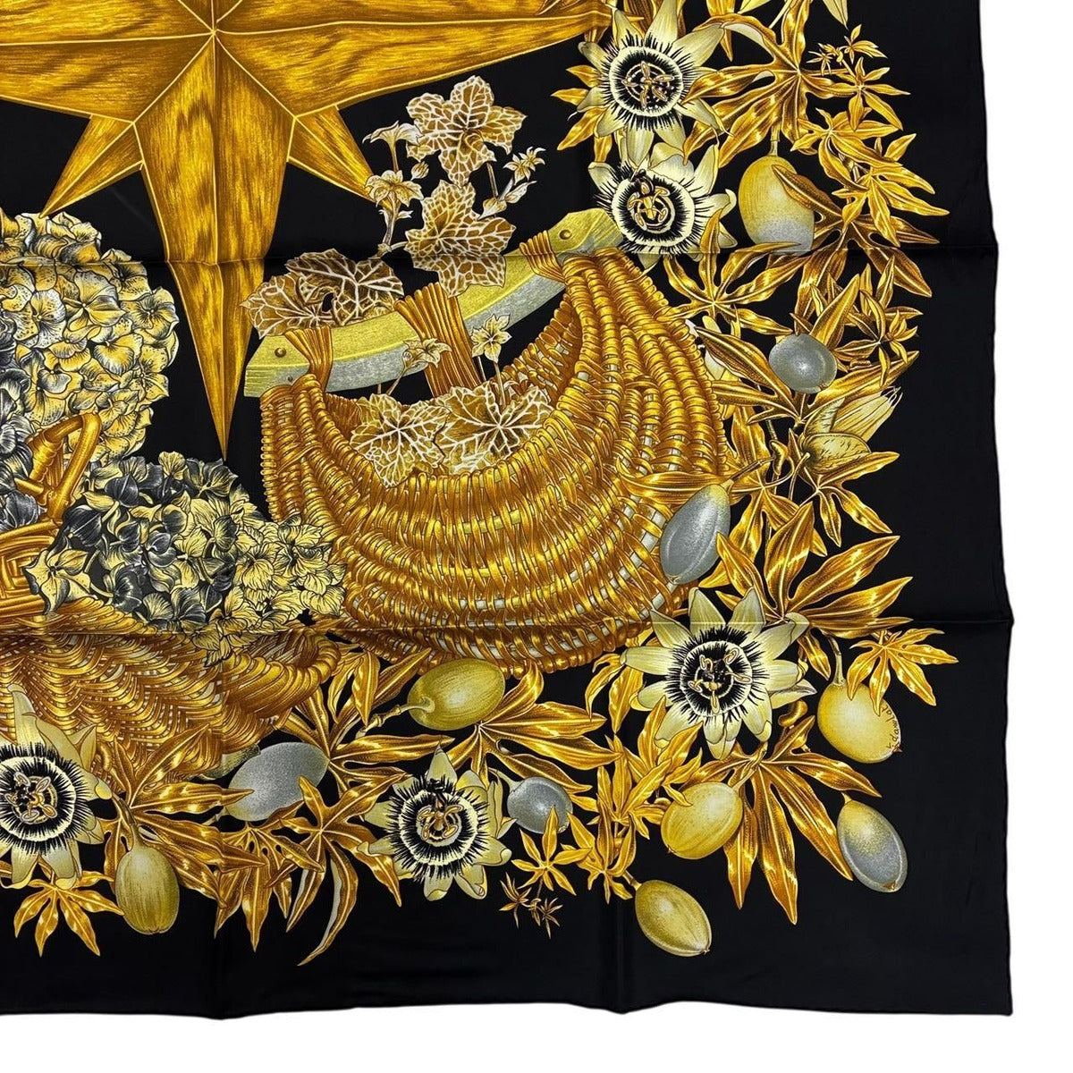 Hermes Carre 90 Passiflores Passion Flower Black 100% Silk Scarf — view 5