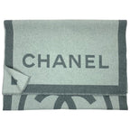 Chanel Coco Mark Large Gray Cashmere Silk Stole Shawl