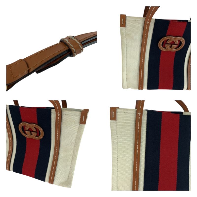Gucci Interlocking White Brown Gold Hardware Canvas Tote 2-Way — view 6