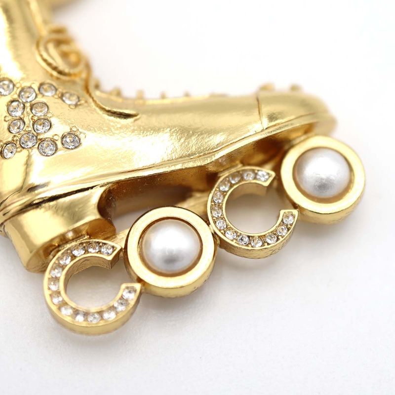 Chanel Roller Skate Earrings F24 COCO Mark Faux Pearl Rhinestone Gold Color — view 5