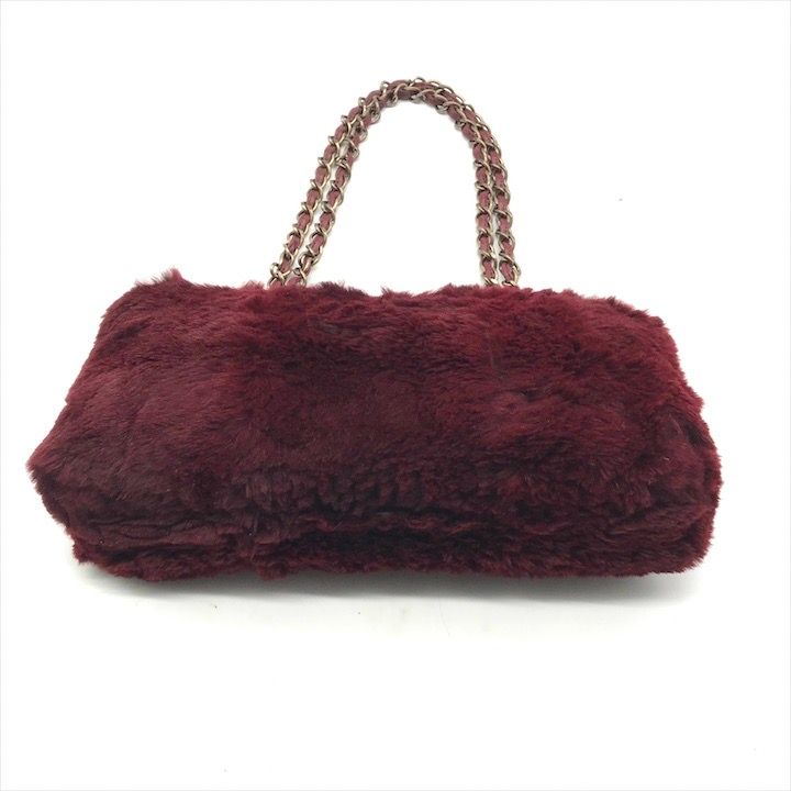 Chanel CC Logo Rabbit Chain Shoulder Bag Wine Red Gold Vintage — view 4