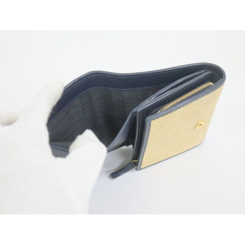 Gucci Bifold Wallet Horsebit Canvas Leather Gold Beige Navy — view 5