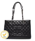 Chanel Chain Tote Bag Grand Shopping GST Silver Caviar Leather Quilted