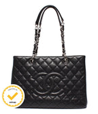Chanel Chain Tote Bag Grand Shopping GST Silver Caviar Leather Quilted