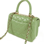 Chanel Top Handle Flap Bag Sage Green Gold Leather 2-Way — view 2