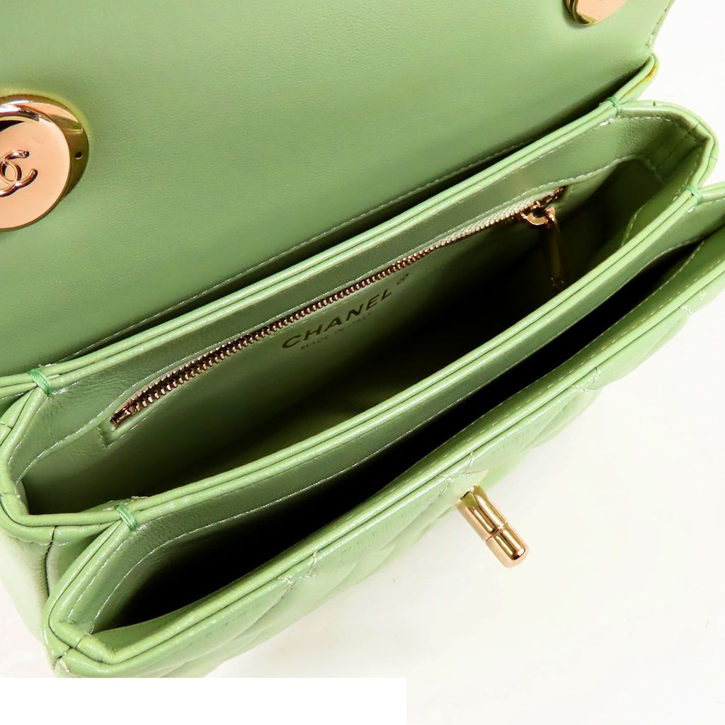 Chanel Top Handle Flap Bag Sage Green Gold Leather 2-Way — view 5