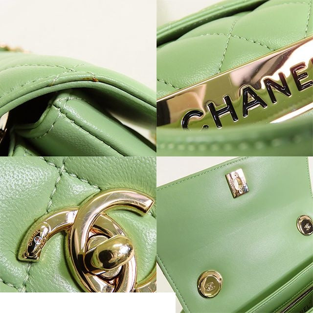 Chanel Top Handle Flap Bag Sage Green Gold Leather 2-Way — view 8