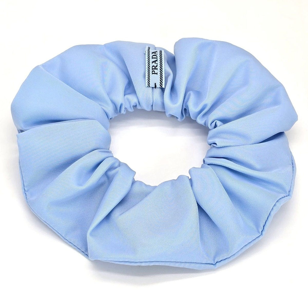 Prada Scrunchie Hair Triangle Logo Celeste Sky Blue Color Tessuto Recycled