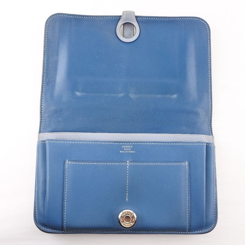 Hermes Dogon Calf Blue R Long Wallet — view 5