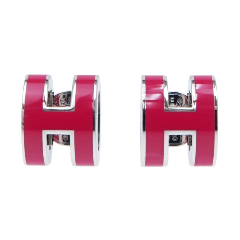 Hermes Earrings Pop Ash Mini H Pair Framboise Silver Color Jewelry — view 2