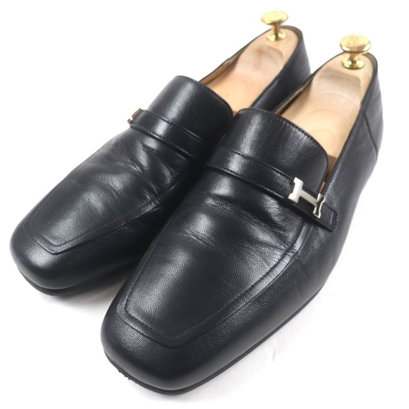 Hermes 2023 Leather Silver Hardware H Logo Square Toe 2 way Loafer