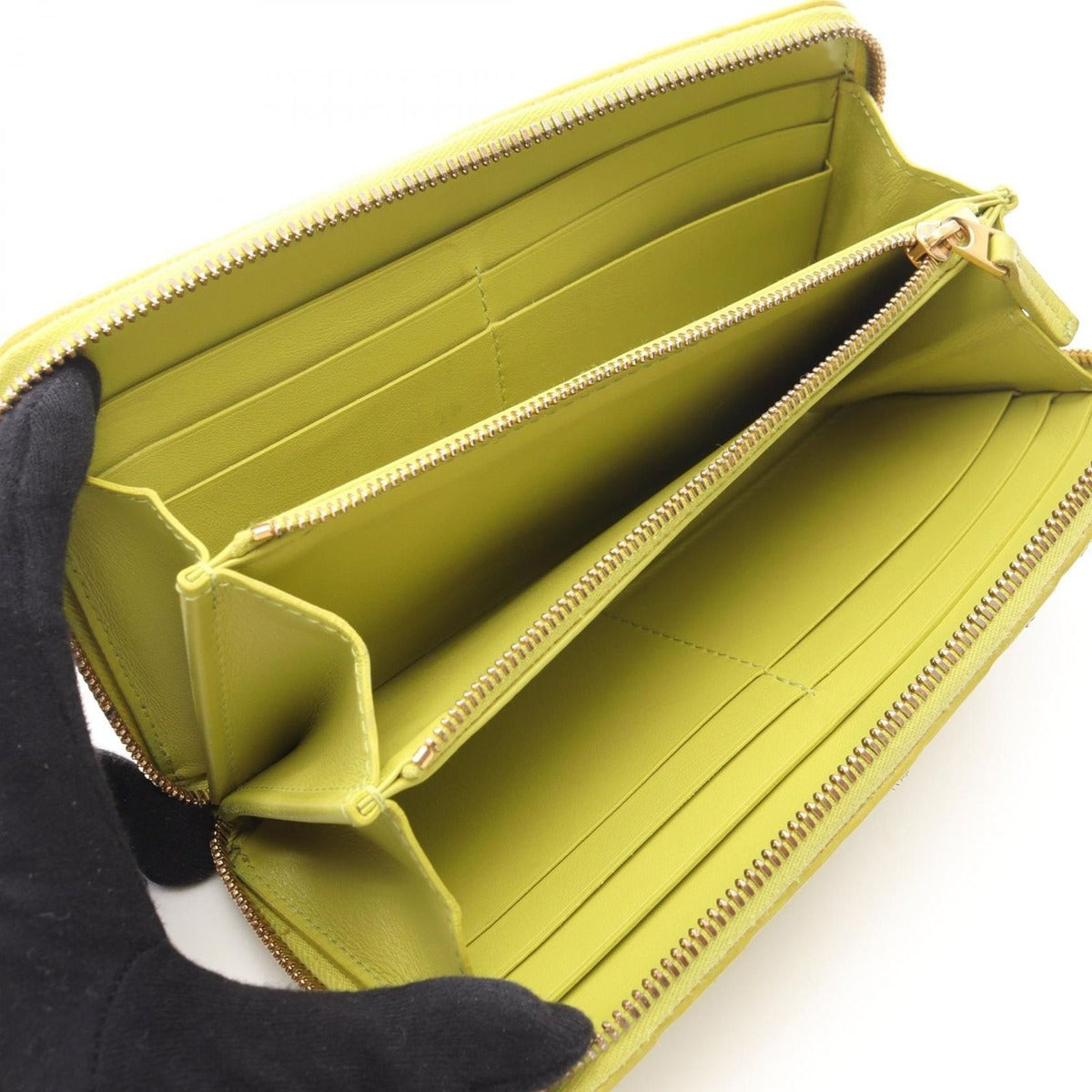 Bottega Veneta Round Wallet Intrecciato Yellow Green Leather — view 3